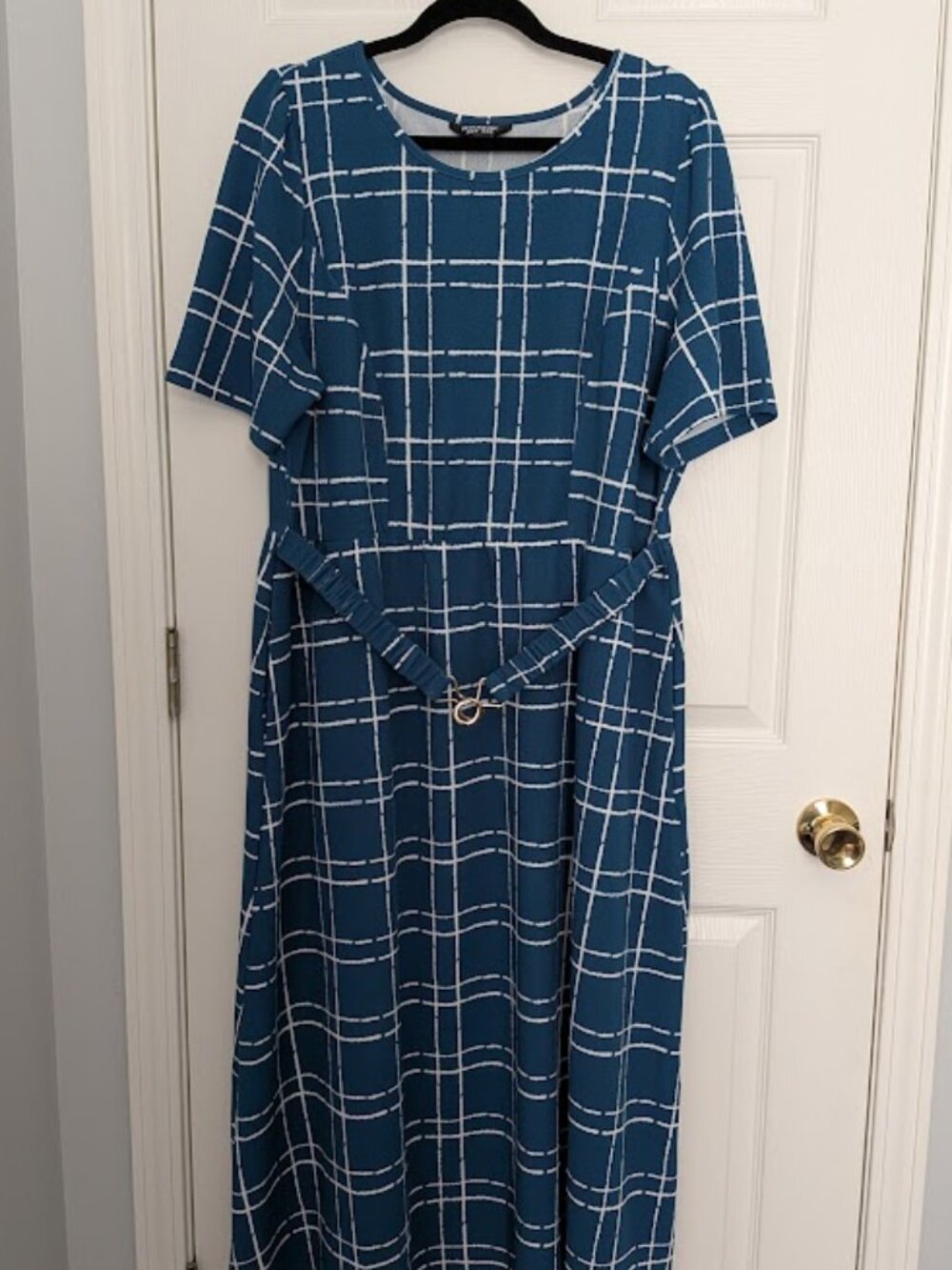 Teal Grid Pattern Dress